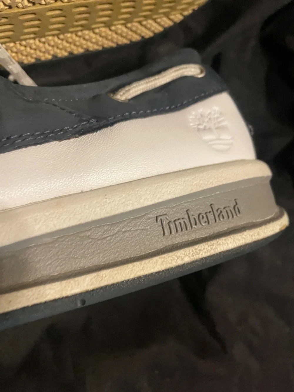 Timberland Two-Tone White and Navy Leather Boat Shoes